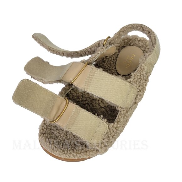 GUCCI SHOES DOUBLE G LOGO BEIGE MERINO WOOL SANDALS w STRAPS sz 38 8 US - Picture 10 of 15